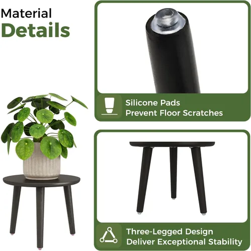Miniatura 6 de Leaf&lull Soporte negro para plantas pequeñas para plantas grandes, taburete de madera para plantas grandes, soporte alto para plantas para sala