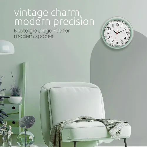 Miniatura 3 de Kiera Grace, reloj de pared retro con bisel cromado y lente de vidrio convexo, de 9.5 pulgadas, Plástico, Verde, 9.5