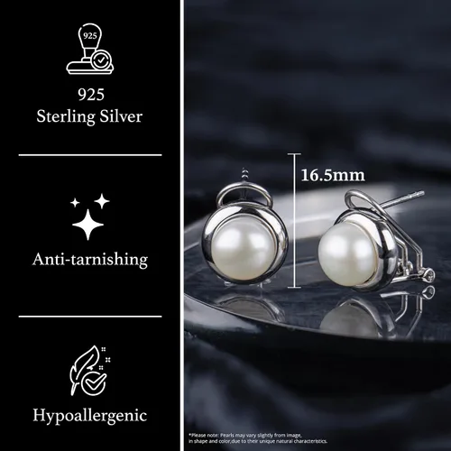 Miniatura 3 de Splendid Pearl Pendientes de plata de ley 925 con clip francés Omega 0.512in perlas cultivadas de agua dulce