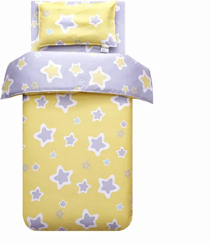 MEJU Funda de edredón 100% algodón estrella amarillo, 43 x 59 pulgadas + funda de almohada de 13 x 19 pulgadas, juego de ropa de cama con cierre de