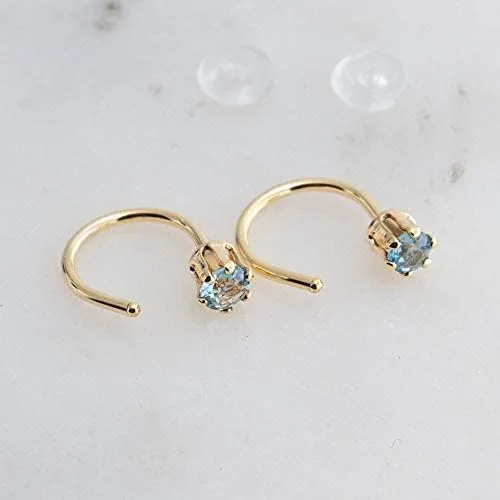 Miniatura 7 de Aretes de aro de oro con piedra natal para mujer, aretes pequeños para cartílago, hipoalergénicos, con cierre de tornillo, delicado abrazo