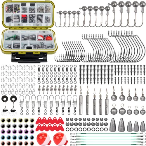 Kit de Accesorios de Señuelos de Pesca GOTOUR con Caja de Aparejos, Anzuelos de Pesca Señuelo de Crankbait de Pececillo, Señuelo de Rana, Señuelo de