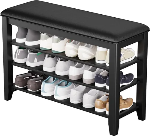 Miniatura 15 de Taitiy Zapatero con parte superior plana de madera de caucho y 3 estantes ajustables, zapatero de madera para entrada, pasillo, vestíbulo, puerta