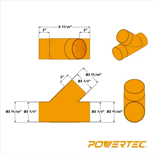 Miniatura 5 de POWERTEC Accesorio en Y de 4 pulgadas para manguera de recolección de polvo de 4 pulgadas, accesorios de conector de manguera de recolección de 4" Y