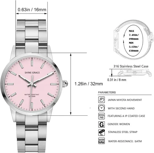 Miniatura 7 de SHINE GRACE Relojes de lujo luminosos clásicos para mujer, reloj de pulsera acentuado con cristal de primera calidad