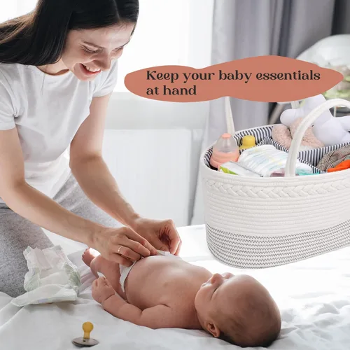 Miniatura 7 de luxury little Organizador de pañales, cesta grande de cuerda de algodón para bebé, organizador de cambiador para almacenamiento de pañales de bebé
