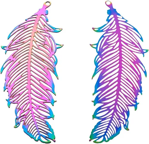 Miniatura 174 de FASHEWELRY 16 dijes de plumas de arco iris de acero inoxidable con alas de filigrana, adornos de metal de 4 colores para hacer joyas, pulseras