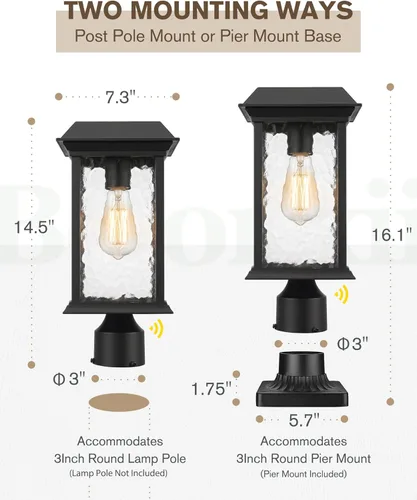 Miniatura 3 de Beionxii Outdoor Solar Post Lights, Dusk to Dawn Solar Lamp Post Light,Solar Powered Outdoor Lamp Post Light with Pier Mount Base,Black