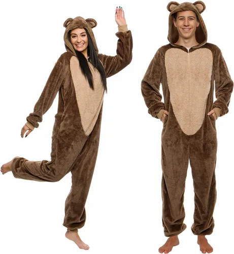 Funziez! Mameluco de sherpa ajustado para adultos, disfraz de Halloween de animales, traje de cosplay de una pieza de felpa para mujeres y hombres