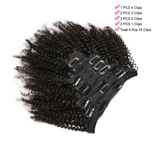 Miniatura 6 de MEIEM Extensiones de cabello rizado afro 4B 4C con clip, cabello virgen brasileño Remy, color natural, 4.23 onzas, 8 unidades por juego