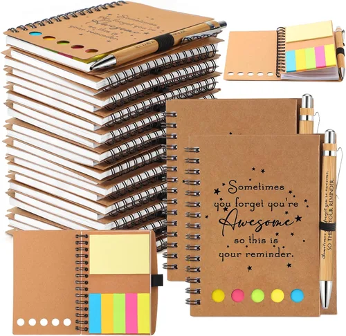 Chuangdi 20 juegos de regalos de fin de año para profesores, cuaderno inspirador con bloc de notas adhesivas, bolígrafo de bambú, regalos de