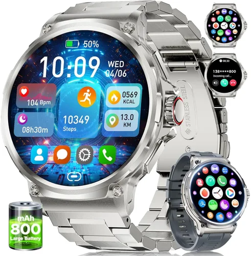 Miniatura 9 de LIGE Reloj inteligente militar para hombre, 1.85 pulgadas HD/800 mAh batería inteligente relojes para Android iOS