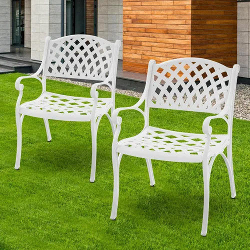 Miniatura 9 de Juego de 2 sillas de comedor de aluminio fundido para exteriores, juego de sillas de bistró para patio con reposabrazos, sillas de comedor