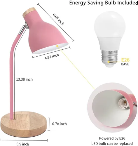 Miniatura 6 de Himmel Lámpara de escritorio, lámpara de mesa de metal ajustable, lámpara de mesa para niños para dormitorio, sala de estar, enchufe E27 para leer