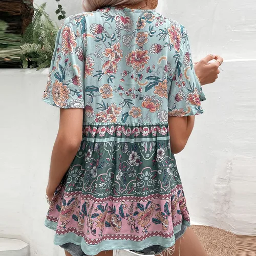 Miniatura 6 de Womens Shirts Dressy Casual 2023 Bohemian Flowy Streetwear Blouses Trendy Tops Short Sleeve Blouses