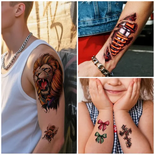 Miniatura 4 de 77 hojas de tatuajes temporales realistas en 3D para adultos y niños, calavera de araña, tigre, león, dragón, serpiente, tatuajes temporales