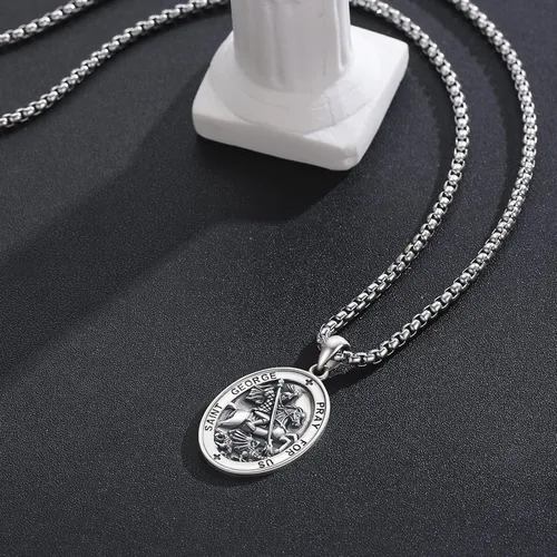 Miniatura 119 de Collar de plata de ley 925 con medalla de San Patrón, colgante de protección católica, amuleto, joyería religiosa para hombres y mujeres