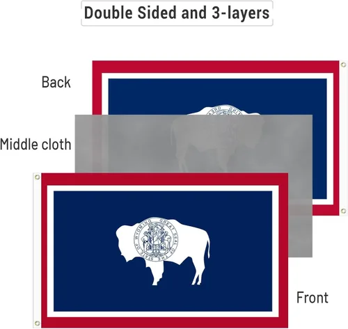 Miniatura 2 de AMZFLAG Wyoming State Flag 3x5 ft Outdoor, Heavy Duty WY Wyoming Flags with 2 Brass Grommets, Patriotic Double Sided State of Wyoming Flag 3 Ply