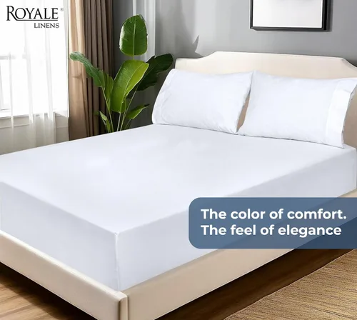 Miniatura 9 de Royale Linens Sábanas ajustadas 100% de algodón orgánico - Tejido percal - Sábanas de abajo súper suaves con bolsillo profundo - Sábana elástica