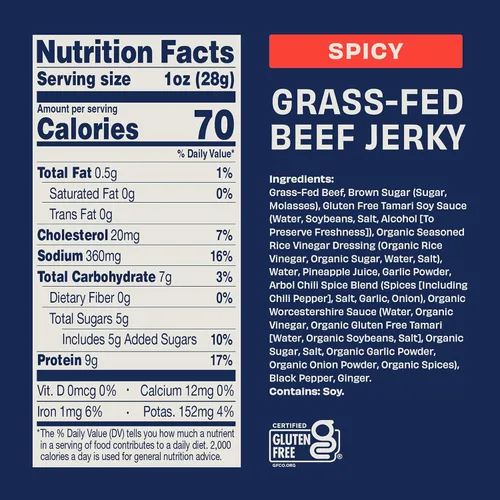 Miniatura 2 de Fuego Beef Jerky by Country Archer, 100% alimentado con pasto, bajo en carbohidratos, sin gluten, snack keto de 2.5 onzas, paquete de 4