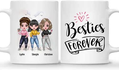 Miniatura 26 de Gossby Taza personalizada para amigas, Besties Forever, regalo personalizado para mejores amigas para mujeres con nombres de avatares, regalo 4