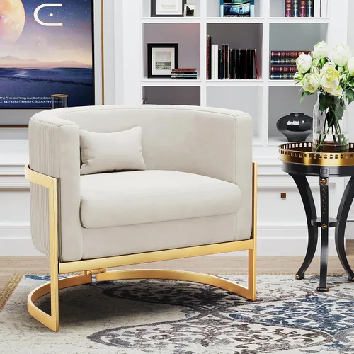 Miniatura 3 de Silla decorativa de terciopelo, moderna silla de barril con patas doradas, sillón tapizado para dormitorio, sala de estar, sofá, silla auxiliar