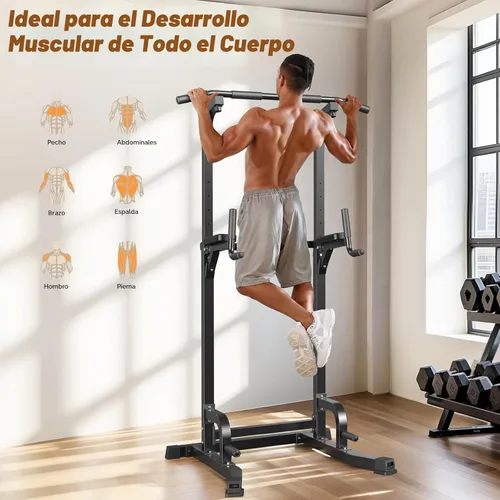 Miniatura 9 de Sportsroyals Power Tower - Estación de barra de dominadas, estación de inmersión estable de 450 libras para gimnasio en casa, equipo de Negro