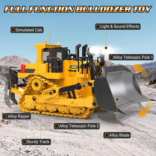 Miniatura 2 de Bulldozer de Juguete RC para Niños, Vehículos de Construcción de Bulldozer de Control Remoto, Tractor Tipo Oruga Dozer de 9 Canales 2.4Ghz