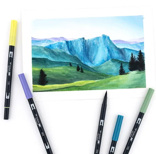 Miniatura 7 de Tombow 56169 Marcadores artísticos de doble pincel, paisaje, paquete de 10. Marcadores mezclables, con pincel y punta fina