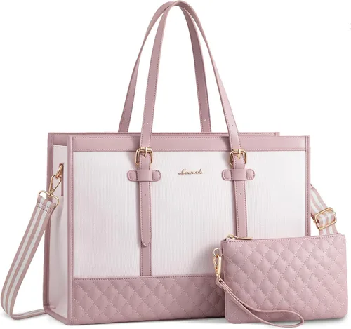 Miniatura 29 de LOVEVOOK Bolsa para Laptop para Mujeres de 15.6 pulgadas Bolsa Tote de Lona para Laptop, Bolsa de Trabajo de Gran Capacidad con Cartera de Mano
