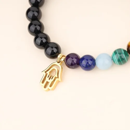 Miniatura 6 de COAI Pulsera de piedra de turmalina negra con 7 chakras