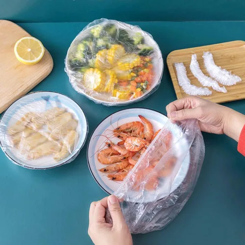 Miniatura 5 de AKOAK Bolsas desechables para almacenamiento de alimentos (aprox. 200), película adhesiva, reutilizable, tapa elástica de plástico de polietileno