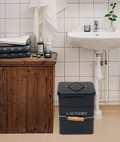 Miniatura 4 de Contenedor de polvo para ropa sucia, lata de almacenamiento de polvo de lavado con cuchara, tapa hermética y asas, caja de almacenamiento de Negro