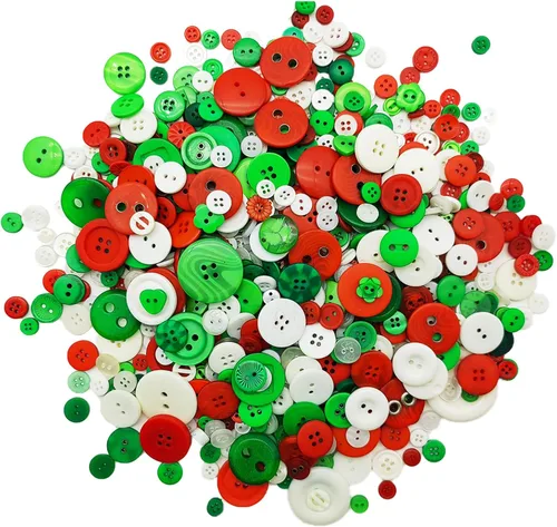 600-700Pcs Botones de Navidad para manualidades, surtidos en rojo, blanco y verde, botones de Navidad para costura, manualidades, decoración DIY