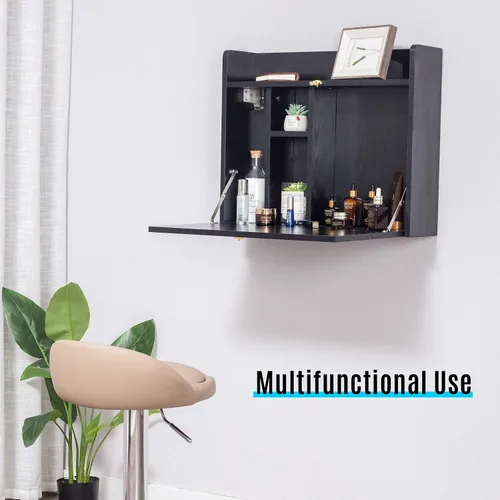 Miniatura 7 de YU YUSING Mesa montada en la pared, multifuncional, plegable, montado en la pared, escritorio para computadora portátil con compartimentos