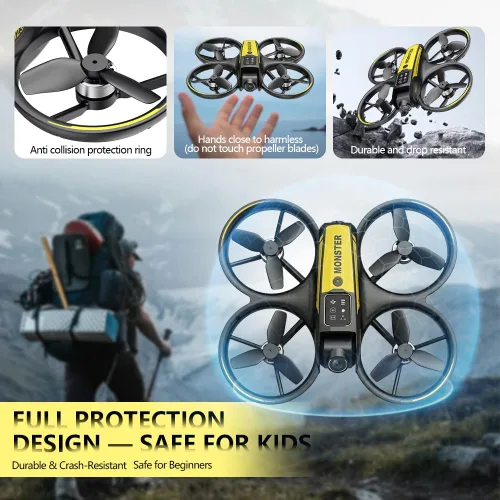 Miniatura 7 de Dron con cámara para niños y control remoto: Drone RC para principiantes para niños con motor sin escobillas, flujo óptico flotante, despegue
