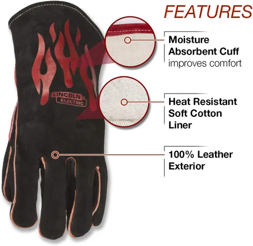Miniatura 2 de Lincoln Electric - Guantes de soldadura tradicionales MIG/Stick Cuero forrado de 14 pulgadas Costuras de kevlar K2979-ALL, negro, rojo