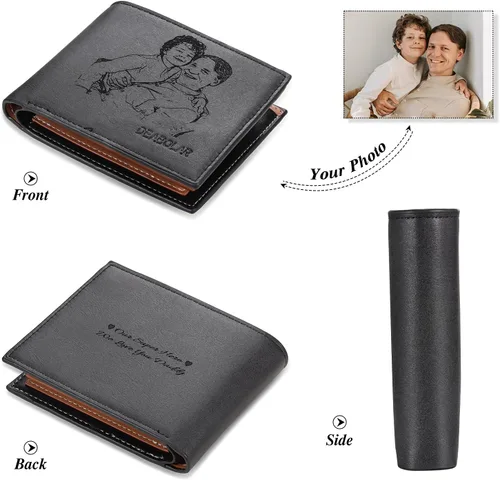 Miniatura 4 de Cartera personalizada para hombres con imágenes, billeteras de piel sintética personalizadas, cartera minimalista con clip de dinero para hombres