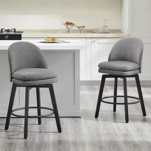 Miniatura 19 de Taburetes de Bar de Altura de Mostrador de 26 pulgadas Tapizados Giratorios con Respaldo y Patas de Madera para Isla de Cocina, Juego de 2, Tela