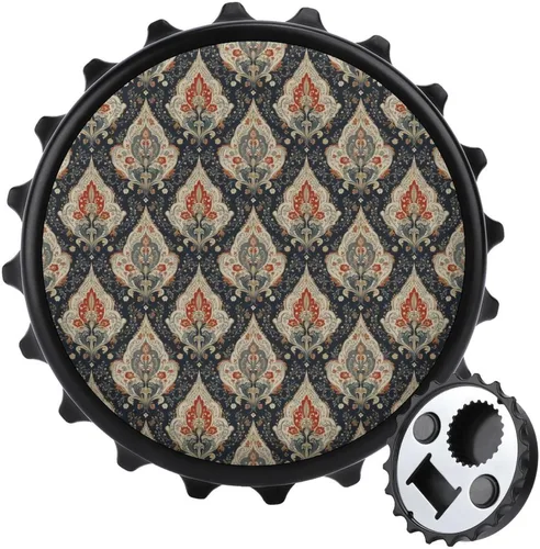 Magnetic Beer Bottle Opener - Vintage Boho Pattern Print Portable One Handed Small Magnetic Bottle Opener for Fridge with Bartender and Outdoor,