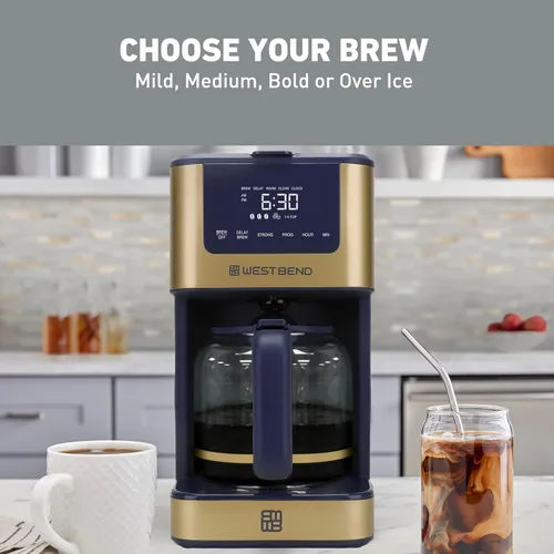 Miniatura 2 de West Bend Cafetera programable atemporal de 12 tazas con selector de fuerza de preparación para café caliente y helado, incluye opción