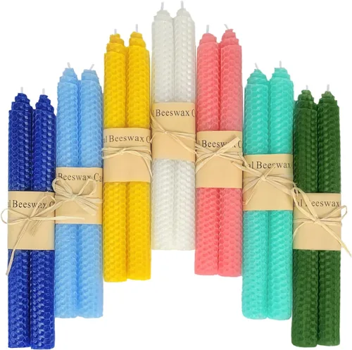 Miniatura 10 de Lacaser Velas cónicas de cera de abeja natural a granel, candelabros de colores en colores del arcoíris, sin humo y sin perfume, velas de 9 pulgadas