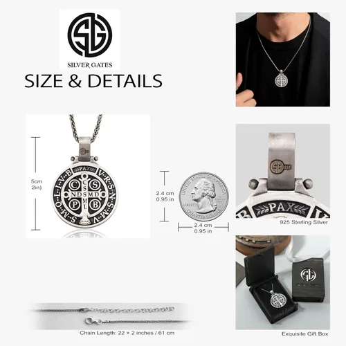 Miniatura 6 de bysilvergates Religious Collection - Men's 925 Sterling Silver Pendants St Christopher, St Michael, St Benedict - Timeless Faith-Inspired Necklaces