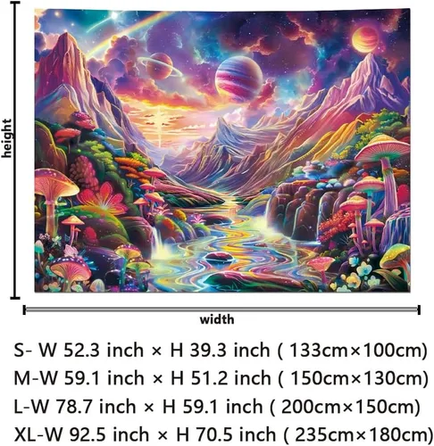 Miniatura 6 de Lahasbja Blacklight Galaxy Planet Tapiz UV Reactive Hongo Colgante de Pared Fantasía Estrellas Estrelladas Paisaje Montaña Paisaje Luz Negra Póster