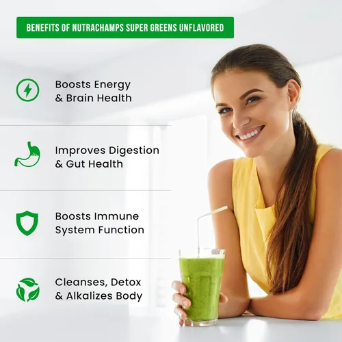 Miniatura 4 de NutraChamps Super Greens Powder Premium Superfood Más de 20 alimentos integrales vegetales verdes orgánicos Hierba de trigo, espirulina