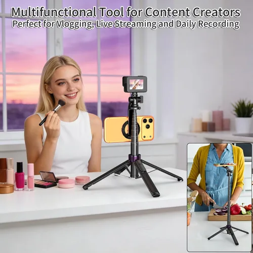 Miniatura 8 de Trípode magnético 4 en 1 para iPhone con tornillo de 1/4 pulgadas, trípode MagSafe Selfie Stick de 53 pulgadas con control remoto inalámbrico