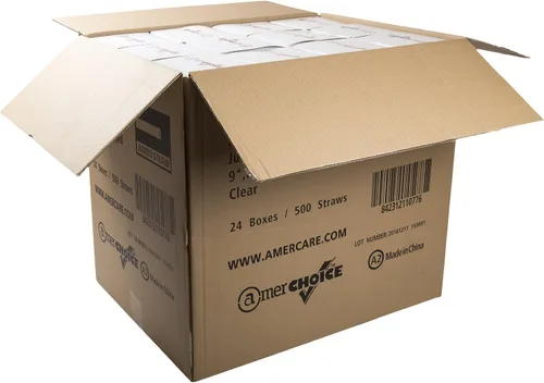 Miniatura 5 de AmerCare Royal Jumbo Pajitas de plástico, pajitas desechables envueltas en papel para cócteles, refrescos, jugos, 9 pulgadas, transparente, caja