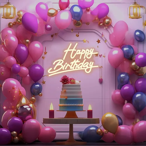 Miniatura 2 de Letrero de neón grande de feliz cumpleaños, letrero LED de 12 V para decoración de pared (22.4 x 14.3 pulgadas)