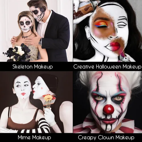 Miniatura 5 de CCbeauty Maquillaje de esqueleto de Halloween de 7.4 onzas, pintura facial en blanco y negro, kit de pintura facial profesional de gran capacidad