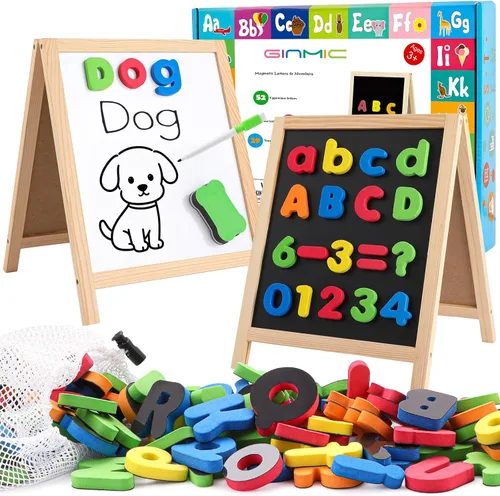 GINMIC Letras y Números Magnéticos con Tablero Magnético, Imanes Alfabeto ABC, Juguetes de Aprendizaje y Educación - Símbolos Matemáticos en